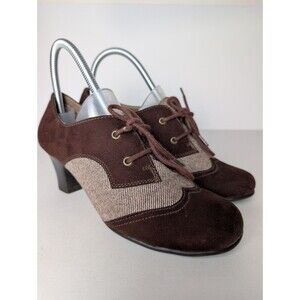 Aerosoles Brown Leather Oxford Block Heel 7.5M Edwardian Retro Lace Up
